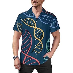 Kleurrijke Wetenschappelijke DNA Heren Casual Button-Down Shirts Korte Mouw Cubaanse Kraag Tees Tops Hawaiiaanse T-shirt 2XL