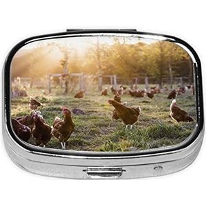 Kippen En Boerderij Print Pil Doos Draagbare 2 Compartimenten Metalen Pil Case Pil Organizer voor Opslag Vitaminen Visolie Medicatie