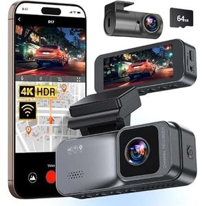 Osmo Dashcam Pro 4K Draadloze Auto-Dashcam for En Achter, 5,8 GHZ Wifi, GPS, Gratis 64 GB-Kaart, Dashcam Met Parkeermonitor, 170° Groothoeklens
