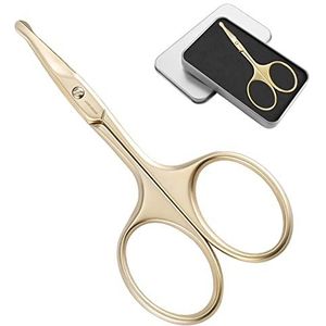 JARVISTAR Neushaarschaar, oorschaar met roestvrij staal, afgeronde punt, scherpe gebogen ronde punt, schaar voor veiligheid, baardschaar, 9,5 cm goud