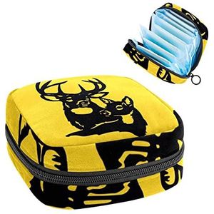 Opbergtas voor maandverband Pads, Menstruatie Cup Pouch, Periode Bag Organizer voor vrouwelijke Pads Tampons, mannelijke en vrouwelijke herten op geel