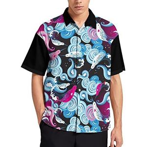 Mooi Mariene Patroon Hawaiiaans Shirt Voor Mannen Zomer Strand Casual Korte Mouw Button Down Shirts met Zak