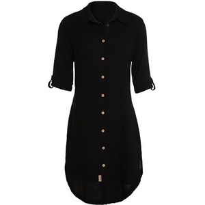 Knit Factory - Kim Dames Blousejurk - Lange blouse dames - Blouse jurk zwart - Zomerjurk - Overhemd jurk - S - Zwart - 100% Biologisch katoen - Knielengte
