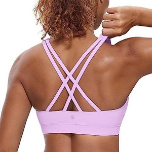 CRZ YOGA Dames Strappy Back Draadloze Gewatteerde Workout Yoga Sport BH Lila S