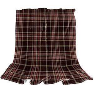Fleece Gooi Deken Donkerbruin Koffie Kleur Plaid voor Bank Lichtgewicht Pluche Fuzzy