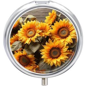 Planten Thema Zonnebloem Pil Doos Mini Pil Case Pocket Pil Case voor Mannen Reizen Pillendoos Leuke Pil Organizer 3 Compartiment Geneeskunde Pil Organizer Pil Container Pil Houder