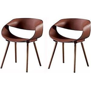 GEIRONV Moderne eetkamerstoel set van 2, for woonkamer bureau terras kantoor keuken stoelen vrije tijd kunststof zitting houten poten rugleuning stoel Eetstoelen (Color : Brown, Size : 46x45x81cm)