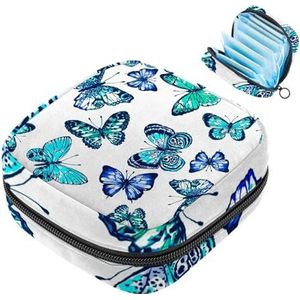 MUOOUM Blauw Groen Vlinder Maandverband Opbergtas Draagbare Menstruatie Tas Voor Vrouwen Tiener Meisjes Menstruatie Cup Pouch Nursing Pad Houder