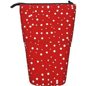 Nbtghga Rood en Wit Polka Dots Print Potlood Telescopische Klassieke Kunsten Stand Up Potlood Case Organizer Potlood Houder Make-up Tas Gift, Zwart, Eén maat