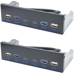 Goufride 2X USB 3.0 Voorpaneel voor Desktop 5.25 In CD-ROM Drive Bay USB3.0/3.2 19Pin USB2.0 9Pin naar 2x USB Type C