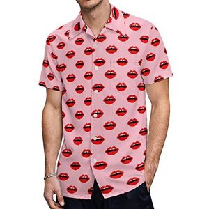 Lippen Rode Lipstick Heren Hawaiiaanse Shirts Korte Mouw Casual Shirt Button Down Vakantie Strand Shirts 5XL