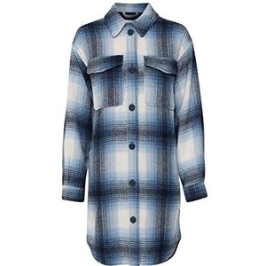 ICHI IHEVALI JA Overgangsjas voor dames, geruit met hemdkraag, shacket, Forever Blue (164019), XL