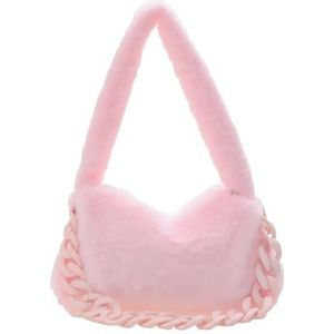 Pluizige Tote Bag Roze Pluche Schoudertas Faux Fur Leuke Ketting Luxe Handtas Vrouwelijke Mode Tas Winter Tote Purse Voor Vrouwen, roze, Eén maat