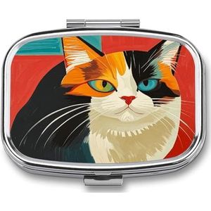 Moderne Kunst Kat Pillendoos Pil Case Leuke Pil Organizer Pil Houder Geneeskunde Pil Organizer Pil Container Dagelijkse Pil Organizer Kleine Pillendoos Pil Case voor Portemonnee Pocket