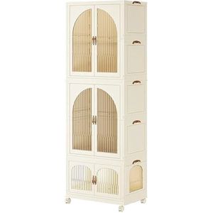 opvouwbare kledingkast 55/69CM Opbergkasten Dubbele Deur Opvouwbare Garderobe Thuis Opbergkast Multi-layer Organiseren Bakken Slaapkamer Kasten garderobekast(A-69x198x41cm)