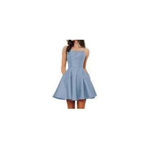 Korte thuiskomst jurken voor tieners met zakken vrouwen spaghettiband satijnen baljurk, Dusty Blauw, 54