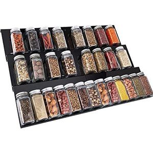 FAOKZE Inzetstuk voor kruidenlade, uittrekbaar van 30 cm tot 60, kruidenrek voor laden, organizer voor kruidenflesjes, lade-inzet op 3 niveaus, zwart