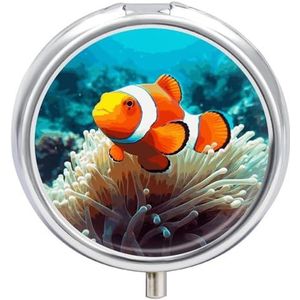 Pillendoos met clownvis, schattig, rond, 3 vakken, decoratieve tas, portemonnee, draagbaar, mini-reis-medicijntablet, vitamine-, visoliehouder, organizer, pillendoosje