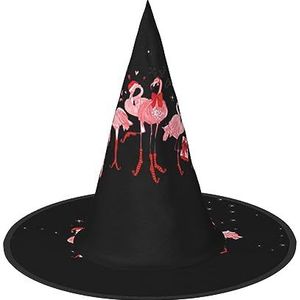 MDATT Halloween heksenhoed, puntige tovenaarshoed met brede rand tovenaarspet, Halloween-kostuumaccessoire, roze flamingo en sneeuwvlok
