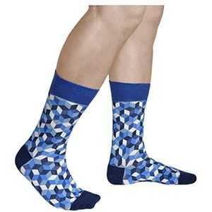 VITSOCKS Grappige Sokken Uniseks, Coole Geometrische Patronen, Zacht Gekamd Katoen, ruit: blauw wit, 39-42