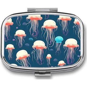 Kwallen Patroon Pillendoos voor Portemonnee Pocket Kleine Vierkante Pil Case Decoratieve Geneeskunde Doos Reizen Geneeskunde Tablet Case Vitamine Organizer Pil Container Houder Unieke Gift