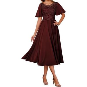 AHERKLL Kant Applicaties Moeder Van De Bruid Jurken Chiffon Formele Avond Party Grootmoeder Jassen Thee Lengte HAH054, Bordeaux, 32