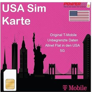 T-Mobile Prepaid SIM-kaart onbeperkt* internetgegevens USA, 5 GB gratis roaming voor Canada en Mexico van Power SIM Shop