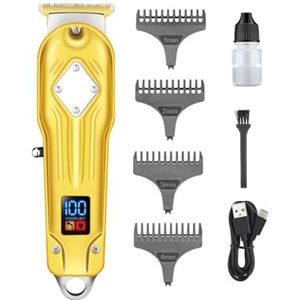 Tondeuse voor mannen, tondeuse professionele tondeuse metalen schaal nul snijmachine elektrische LED-display 0 mm tondeuse voor mannen (kleur: gouden)