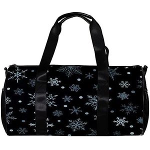 17 inch vat sporttas, kerst sneeuwvlokken grijze gym schoudertas voor dames en heren lichtgewicht plunjezak