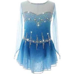 Blauw,11/13,PONNYC Handgemaakte Kunstschaatsjurk Meisjes Schaats Kostuums Met Hoge Elasticiteit Team Sport Wedstrijd Kleding Turnpakjes Voor Artistieke Gymnastiek Met Strass Steentjes