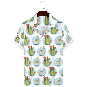 Alpaca en cactus planten Hawaiiaanse shirts heren korte mouw Guayabera shirt casual strand shirt zomer T-shirts 3XL