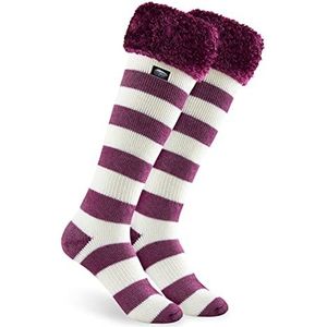 CityComfort Damessokken, antislip sokken voor de winter, warm, hoge kniekousen, bordeauxwit, one size