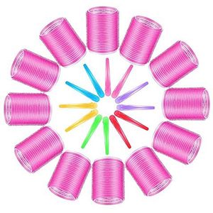 Haarrollerset, krulspelden, set van 12 stuks, jumbo grote krulspelden, zelfklevende haarrollers, 48 mm en 12 stuks eendensnavelclips