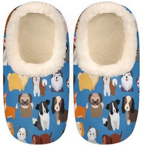 GeMeFv Huispantoffels voor dames en heren, antislip, huisslippers, pluche gevoerde pantoffels voor jongens, meisjes, tieners, voor binnen en slaapkamer (schattig), Dierlijke Hond Puppy, Medium