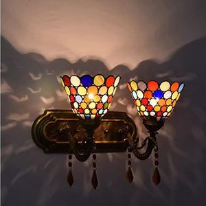 Tiffany Stijl Wandlamp Met Gekleurde Glazen Decoratie, Retro Dubbele Hoofd LED Wandlamp, Gang Slaapkamer, Trap Badkamer, Kaptafel Lamp