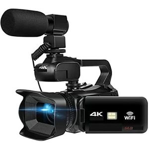 Videocamera Vlogcamera Recorder Volledige 4K 60FPS Vintage Camcorder for Live Streaming Vlog 18X 64MP Video Camera AF Digitale Recorder Scherm Draaien(With 64G SD Card,With Microphone)
