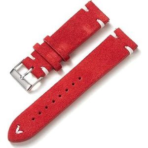 INEOUT Vintage Suède Lederen Horlogeband Bruine Horlogeband Horlogebanden Vervangende Riem For Horlogeaccessoires 20 Mm 22 Mm (Color : Red, Size : 22mm black buckle)