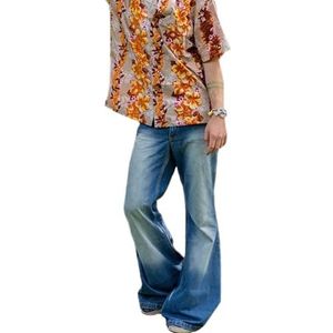 HHuiXinXue Heren hoge taille denim flare jaren 70 vintage jeans met flare mode disco kostuums, Blue-2, XL