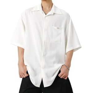 OHERUWKLS Heren Zomer Ademend Casual Effen Kleur Lichtgewicht Knoop Shirt Met Zakken,Wit,3XL