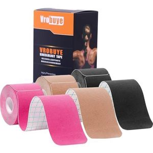 Kinesiology Tape Pro 3 rollen, waterdichte ademende latexvrije tape, 25,4 cm voorgesneden, 60 voorgesneden strips voor kniepijn, elleboog, schouderspieren en gewrichtsondersteuning (mix)