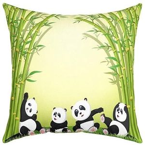Set van 2 kussenslopen zachte sierkussensloop mode kussenhoes voor tuin auto decor slaapkamer 45x45cm panda schattige cartoon panda beer familie groene bamboe boom