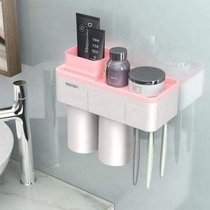 1Set Creative Magnetische Adsorptie Tandenborstelhouder Wall Mount Badkamer Cleanser Storage Rack badkamer accessoires Set (Color : Pink2)