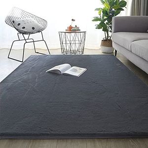 Area RUG, Ultra Soft Natural Faux Konijnenbont RUG, Plain Silky Niet-Loods Super Zachte Smooth Area Mat, Luxe Pluizige Tapijt Tapijten Voor Woonkamer, Slaapkamer, Bedkant,Dark gray,200 x 300 cm
