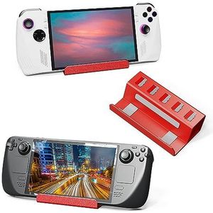Desktop Beugel Houder voor Rog Ally voor Steam Deck Aluminium Stand Base Game Console Stand Playstand Mount met 5 Card Storage Slot Ontwerp, Rood, 12*2.8*6.7cm, console houder bureau standaard