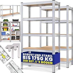Monzana - Stellingkast - Metaal - Zilver - 5 MDF Planken - 875kg - 180x90x40