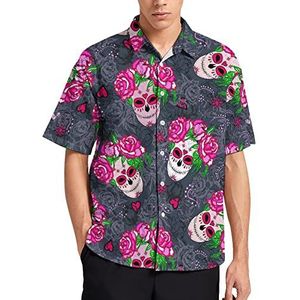 Rose Flower Day of The Dead Sugar Skull Hawaiiaans shirt voor mannen zomer strand casual korte mouw button down shirts met zak