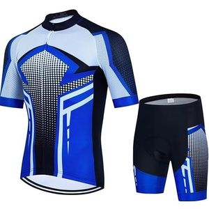 SHANJINL Herenfietsshirt, reflecterend sneldrogend fietsshirt en 5D gevoerde fietsbroek, sneldrogend en vochtafvoerend(Color:Blue,Size:XXL)