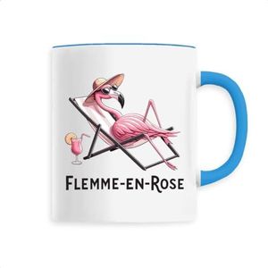 Flemme mok in roze, bedrukt in Frankrijk, originele keramische mok, cadeau voor verjaardagsdieren, origineel grappig (blauw)