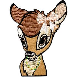 Patch - Bambi hoofd Disney dier kinderen – bruin – 6 x 8 cm – geborduurde applicaties om op te strijken