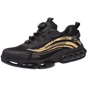 Veiligheidstrainers Stalen Neus Mannen Vrouwen Lichtgewicht Comfortabele Veiligheidsschoenen Ademend Werk Trainers met Demping Punctie Proof Veiligheidsschoenen Industriële Sneakers OMY120, Goud, 44